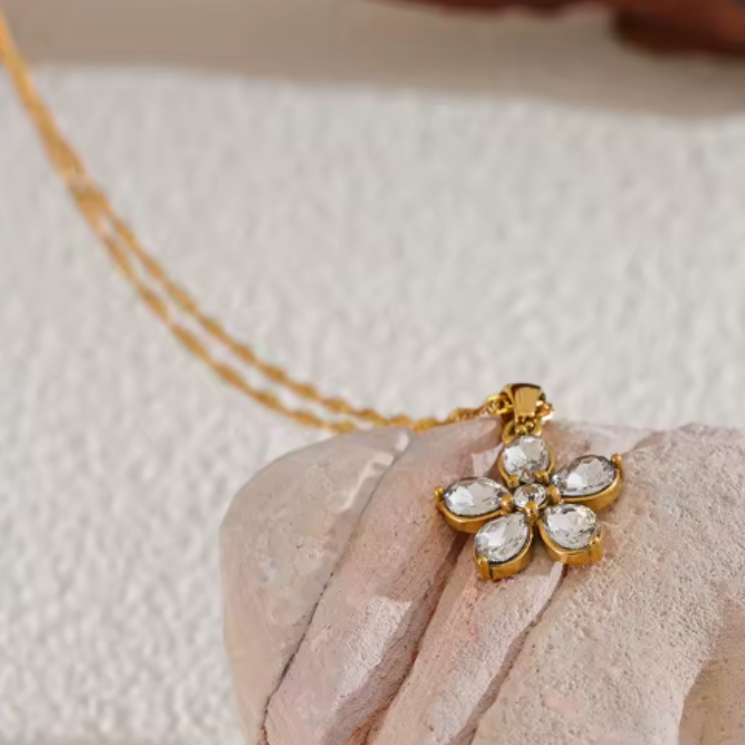 The Crystal Bloom Necklace / 18K Gold Plated - Nina Kane Jewellery