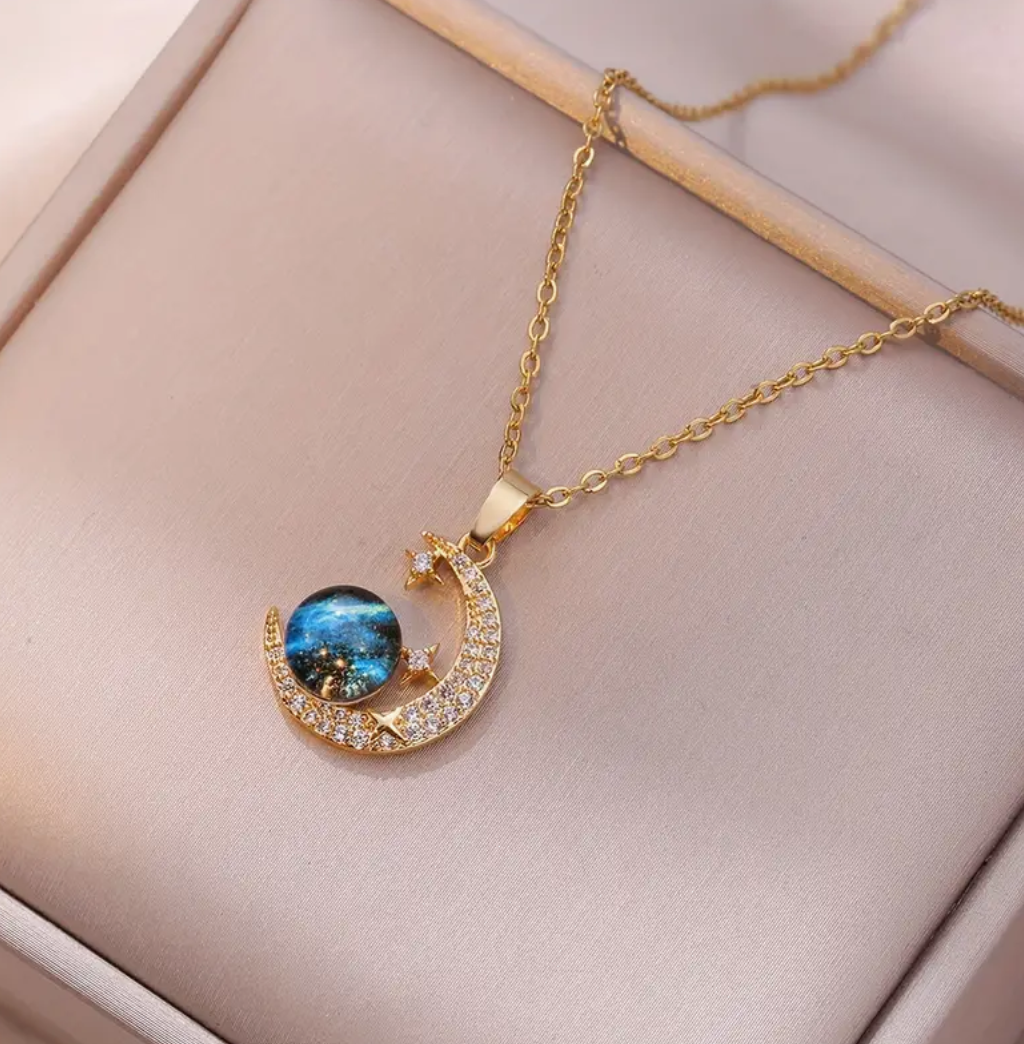 Galaxy Star & Moon Pendant / Stainless Steel - Nina Kane Jewellery