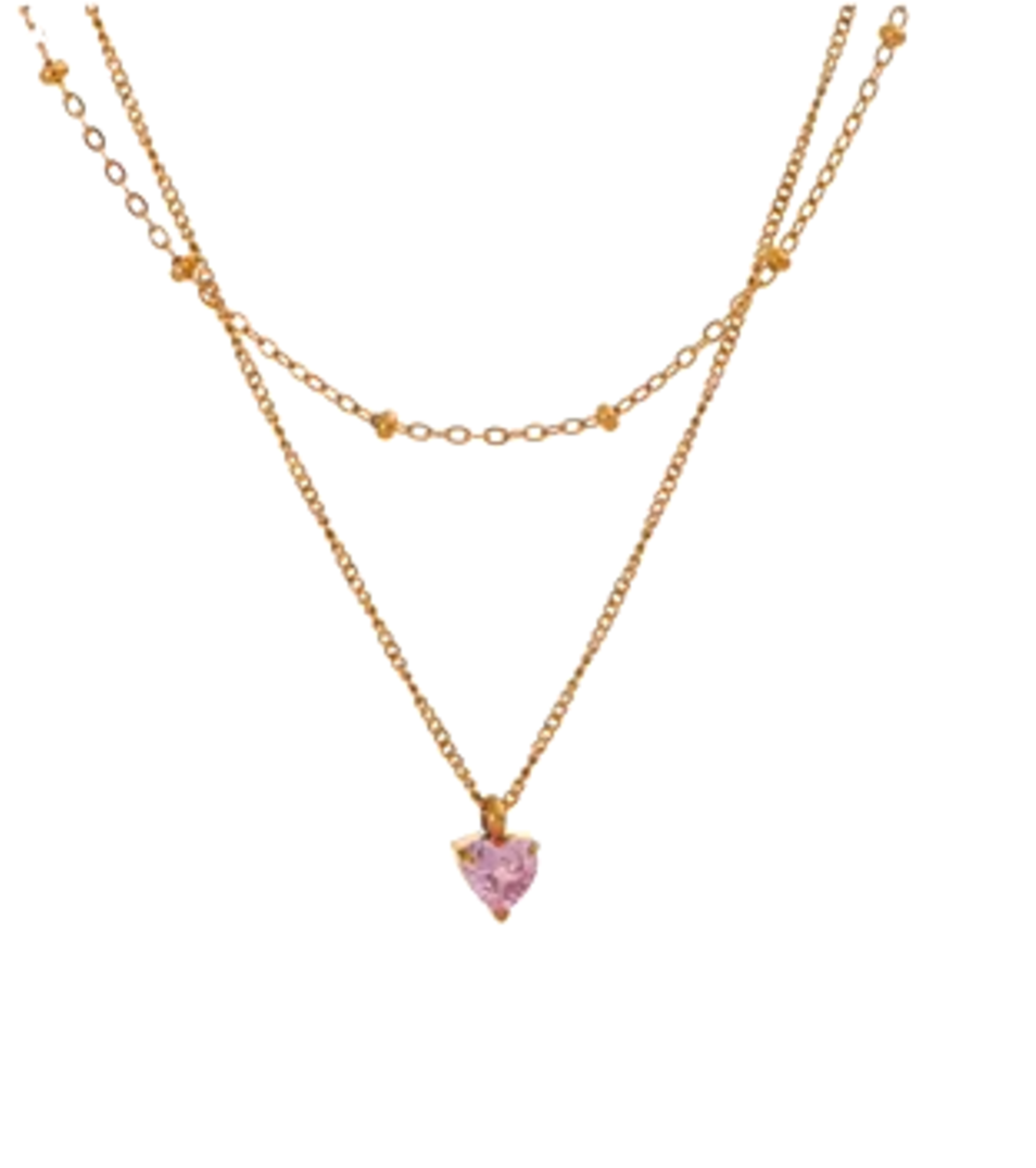 Roma Layered Pink Heart Necklace / 18K Gold Plated - Nina Kane Jewellery