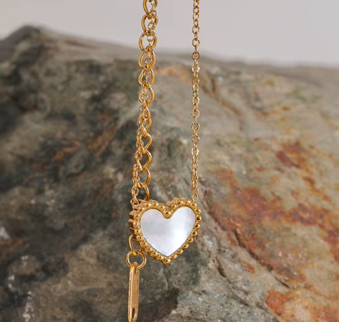 Andrea Mother of Pearl Heart Necklace / 18K Gold Plated - Nina Kane Jewellery