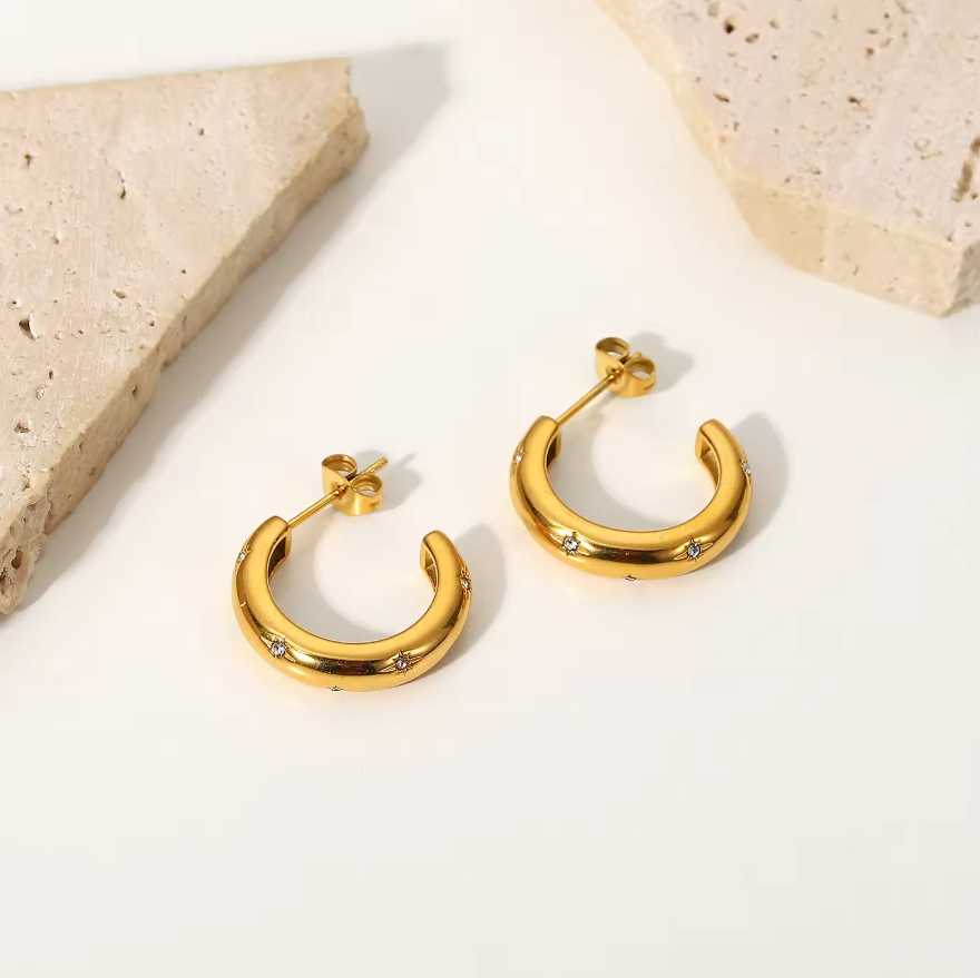 Europa Zircon Diamond Hoops / 18K Gold Plated - Nina Kane Jewellery