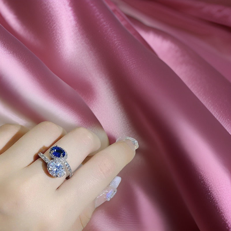 Duchess Topaz & Diamond Duo Ring / 925 Sterling Silver - Nina Kane Jewellery