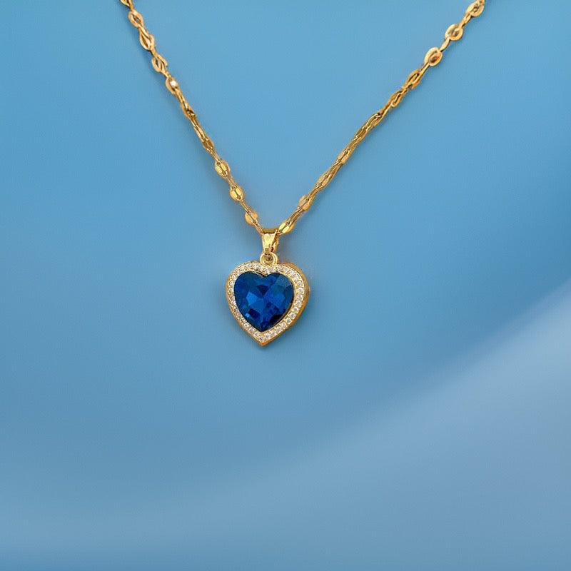 Yasmin Blue Heart Pendant / Stainless steel - Nina Kane Jewellery