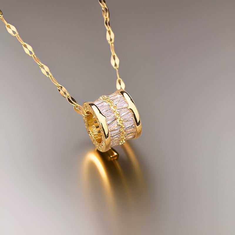 White Elisabeth Totem Barrel Stripe Necklace / Stainless Steel - Nina Kane Jewellery