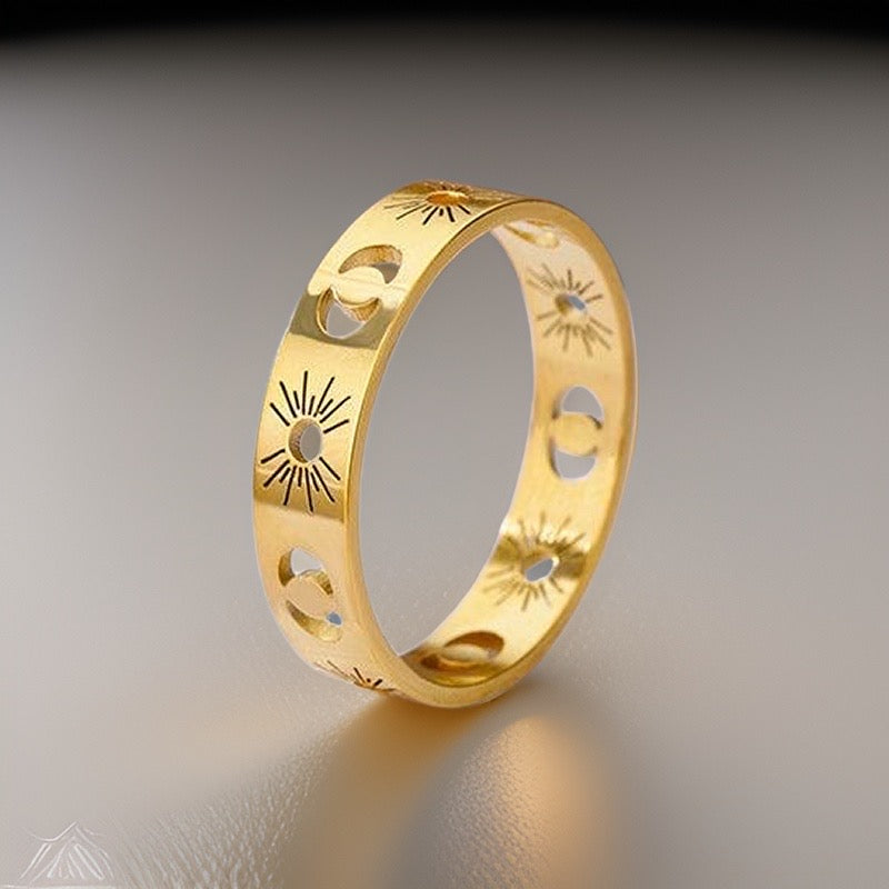 Sun & Moon Gold Band Rings / Stainless Steel - Nina Kane Jewellery