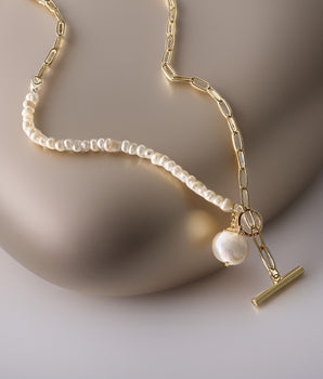 Hunter Chain & Pearl Necklace / Stainless Steel - Nina Kane Jewellery