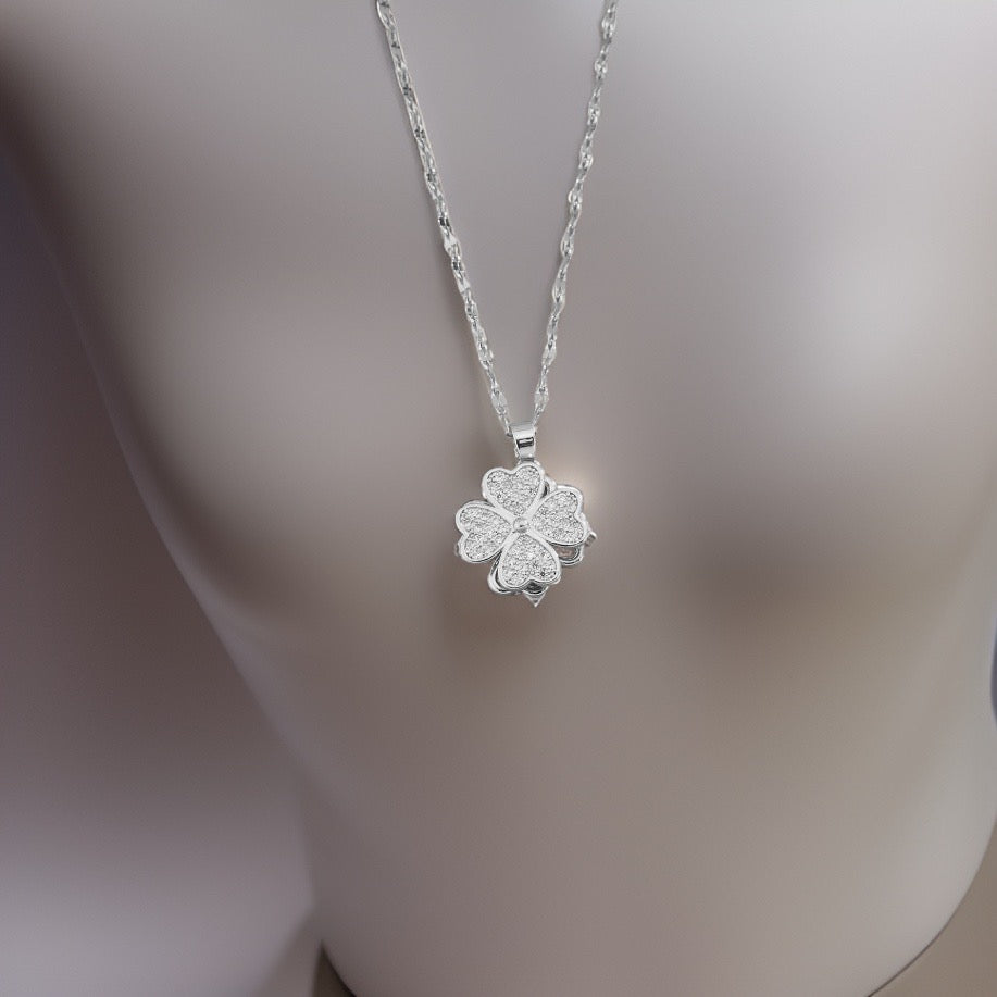 Astra Spinning Clover Necklace / Stainless Steel - Nina Kane Jewellery