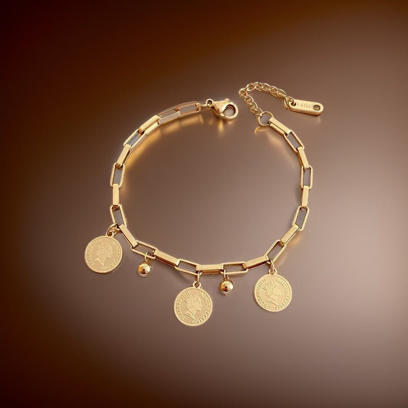 Gia Coin Charm Bracelet / 18K Gold Plated - Nina Kane Jewellery