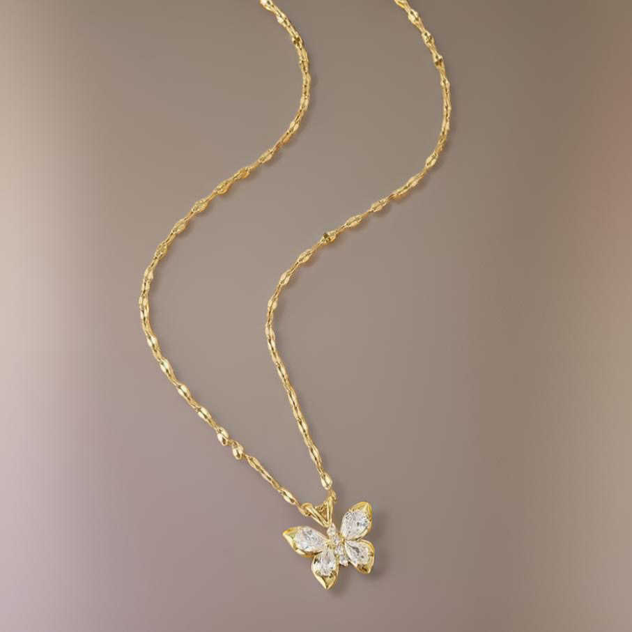 Lila Crystal Butterfly Necklaces / 18K Gold Plated - Nina Kane Jewellery