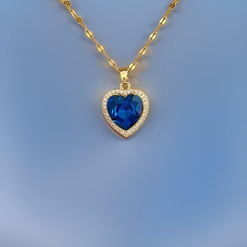 Yasmin Blue Heart Pendant / Stainless steel - Nina Kane Jewellery