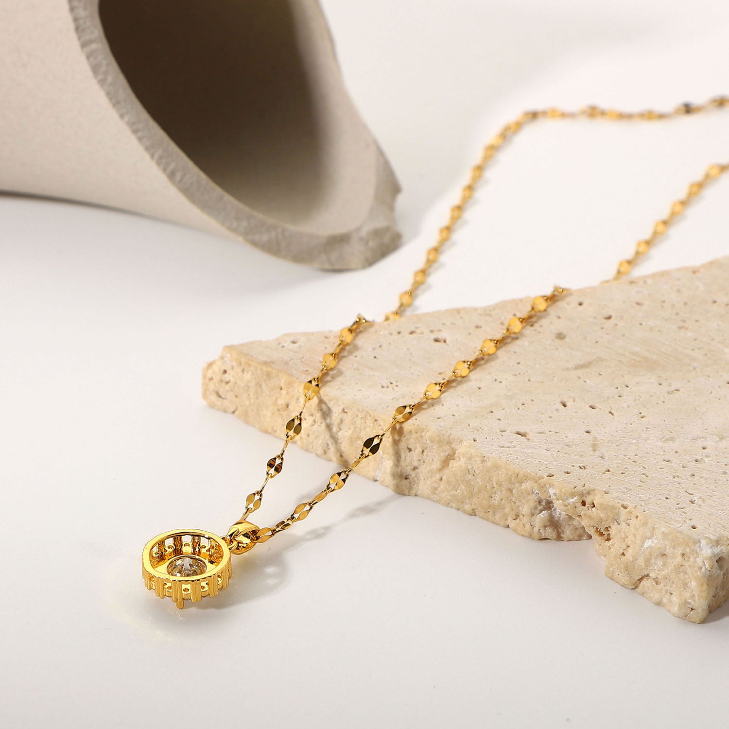 Corsica Round Diamond Necklace / 18K Gold Plated