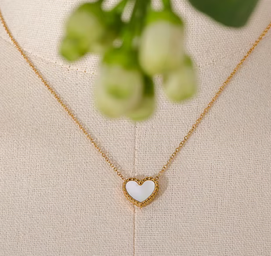 Andrea Mother of Pearl Heart Necklace / 18K Gold Plated - Nina Kane Jewellery