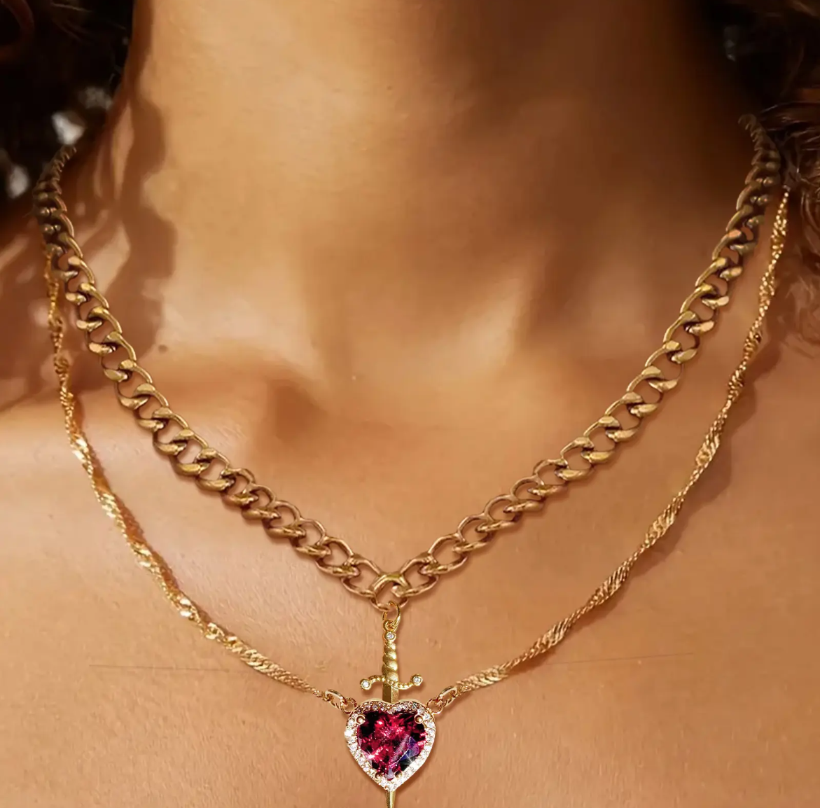 Capulet 2 in 1 Heart & Sword Double Necklace / 18K Gold Plated - Nina Kane Jewellery