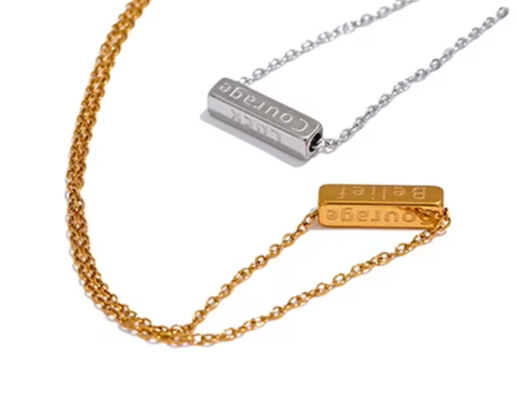 Positivity 4 Sided Bar Necklace / 18K Gold Plated - Nina Kane Jewellery
