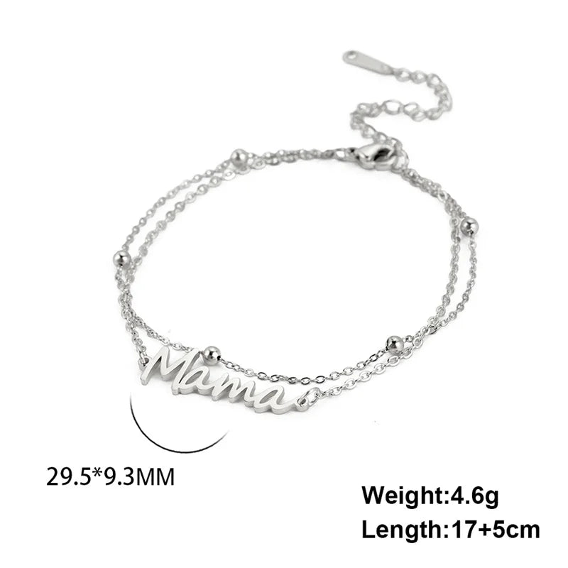 MAMA Double Chain Bracelet / Stainless Steel - Nina Kane Jewellery