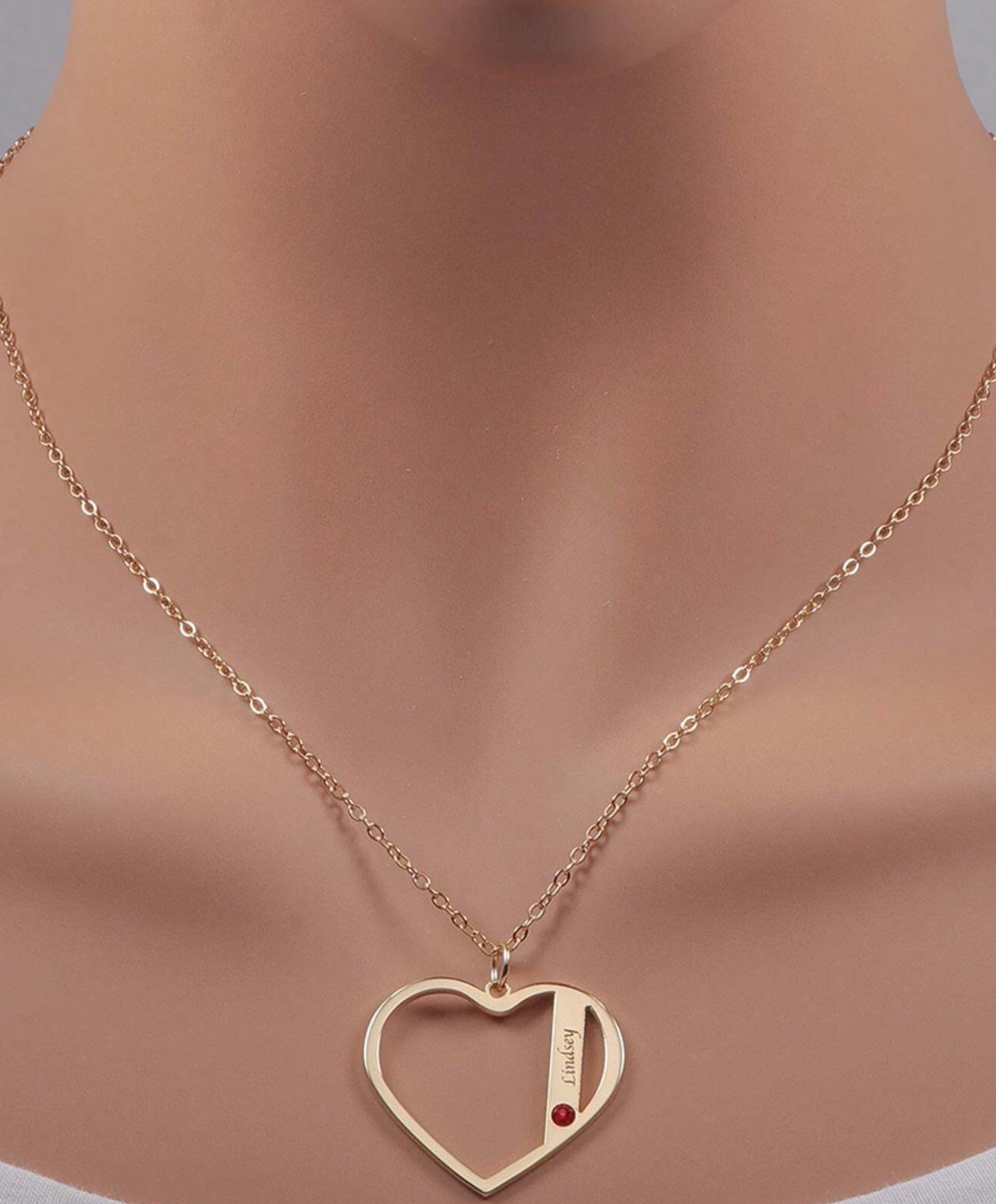 Loveheart Customised Name & Birthstone Necklace / 18K Gold Plated - Nina Kane Jewellery