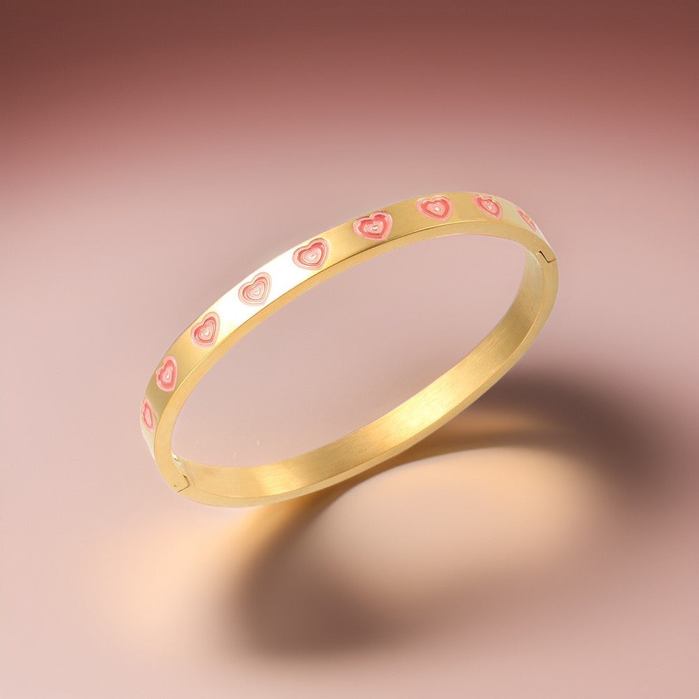 Kendal Pink Hearts Bangle / Stainless Steel - Nina Kane Jewellery