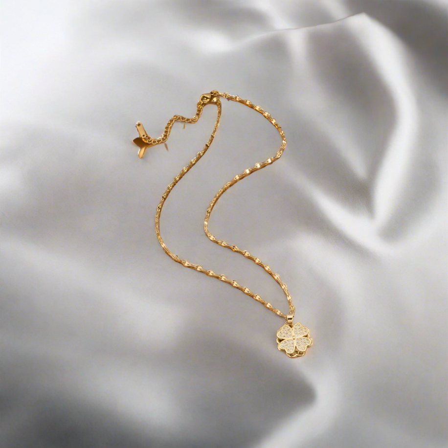 Astra Spinning Clover Necklace / Stainless Steel - Nina Kane Jewellery