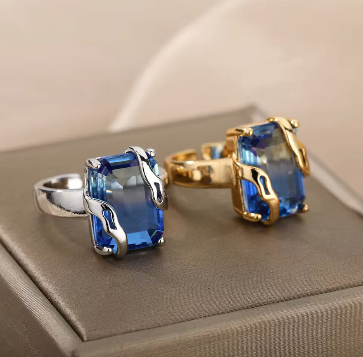 Kleo Blue Zircon Oversize Ring / Stainless Steel - Nina Kane Jewellery