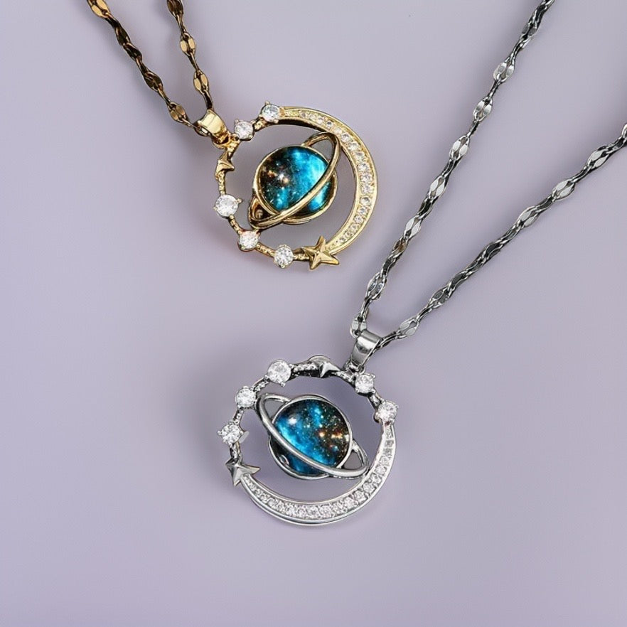 Galaxy Star & Moon Pendant / Stainless Steel - Nina Kane Jewellery
