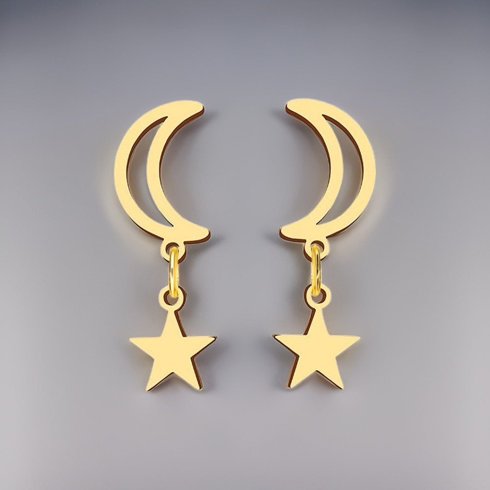 Liana Moon & Star Drop Earrings / Stainless Steel - Nina Kane Jewellery