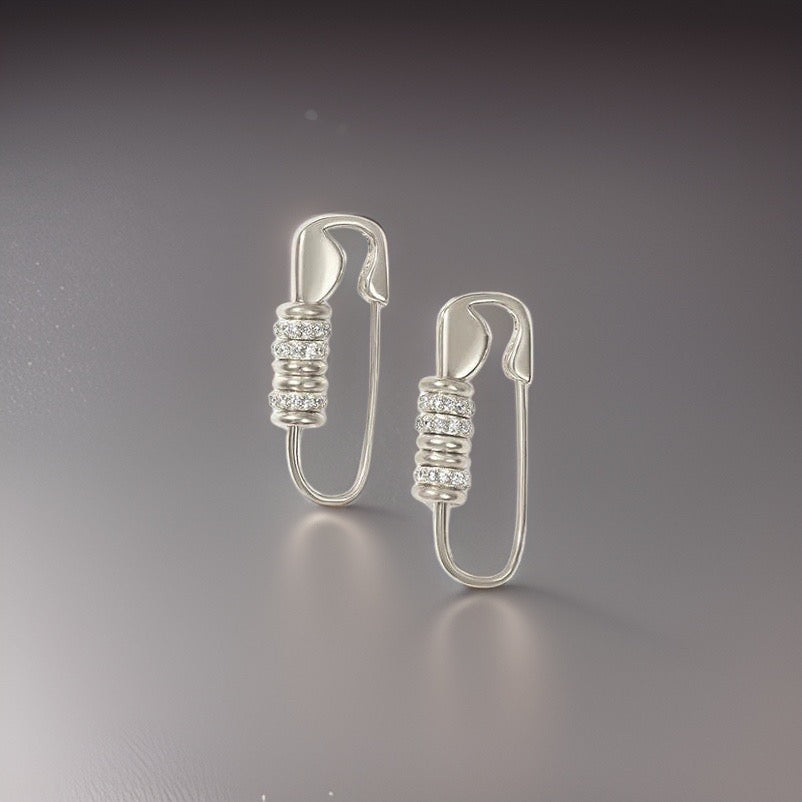 Silver Cassandra Safety Pin Earrings / Gold Plated Brass - Nina Kane Jewellery