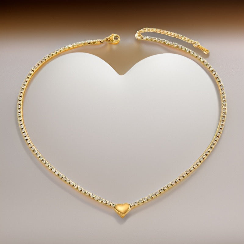 Nessa Heart Tennis Necklace / Stainless Steel - Nina Kane Jewellery
