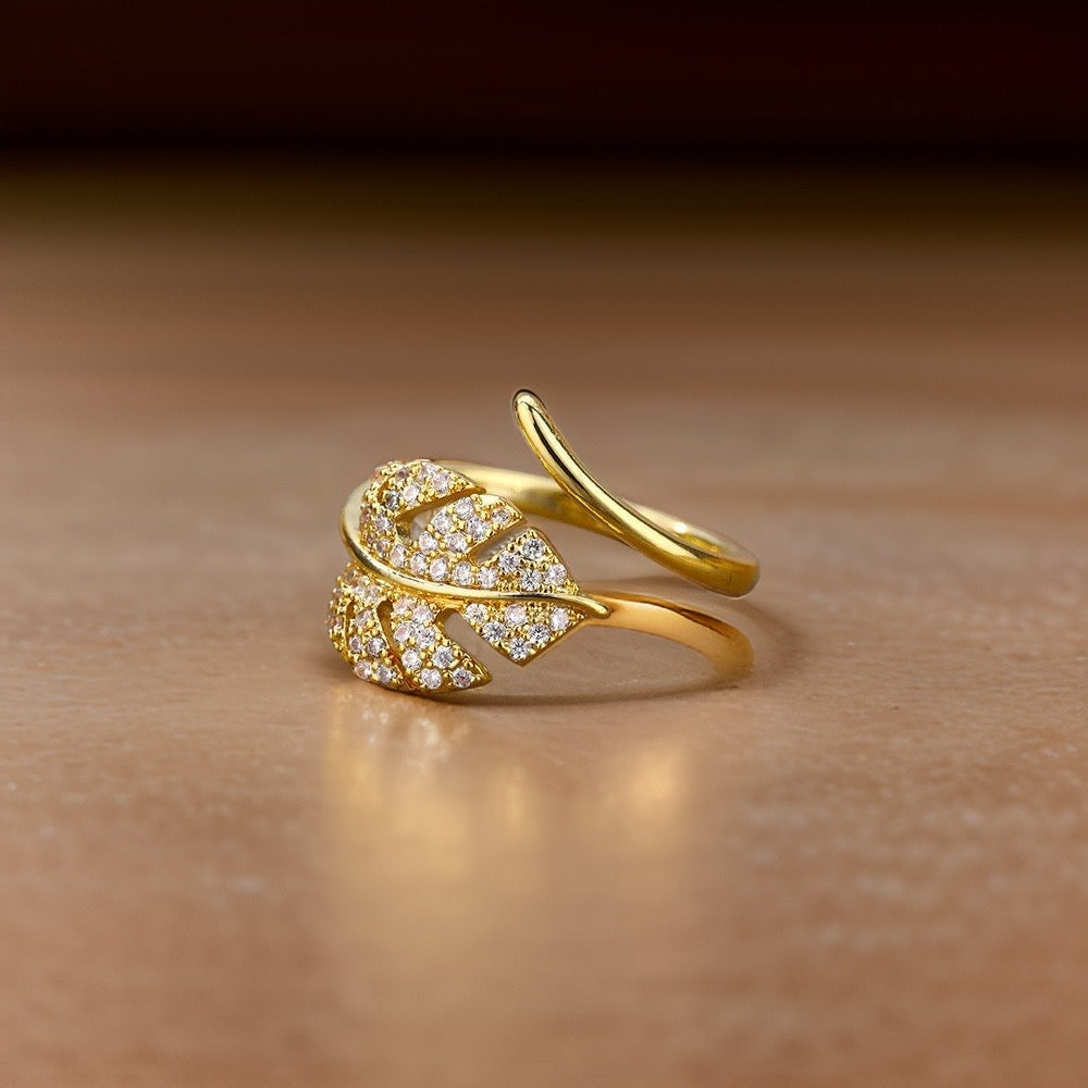 Penny Diamond Leaf Ring / Stainless Steel - Nina Kane Jewellery