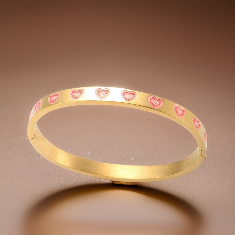 Kendal Pink Hearts Bangle / Stainless Steel - Nina Kane Jewellery