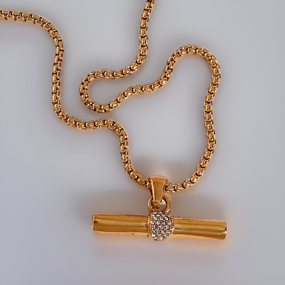Lena T-Bar Clear Zircon Pendant / 18K Gold Plated - Nina Kane Jewellery