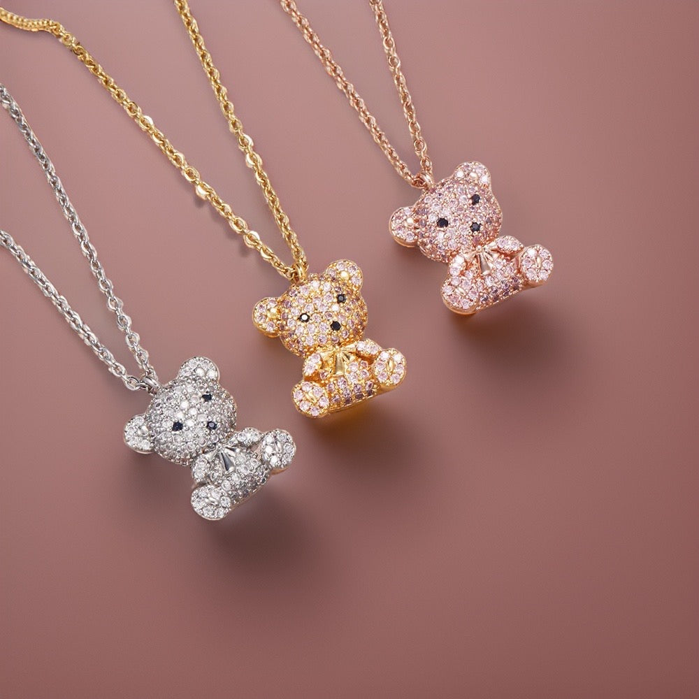 Venice Diamond Teddy Bear Pendants / Stainless Steel - Nina Kane Jewellery