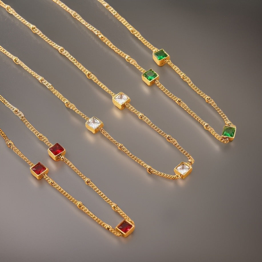 Vikki Square Zircon Necklaces / Stainless Steel - Nina Kane Jewellery