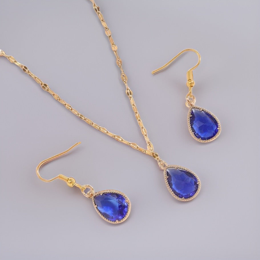 Beverly Blue Waterdrop Set / Stainless steel - Nina Kane Jewellery