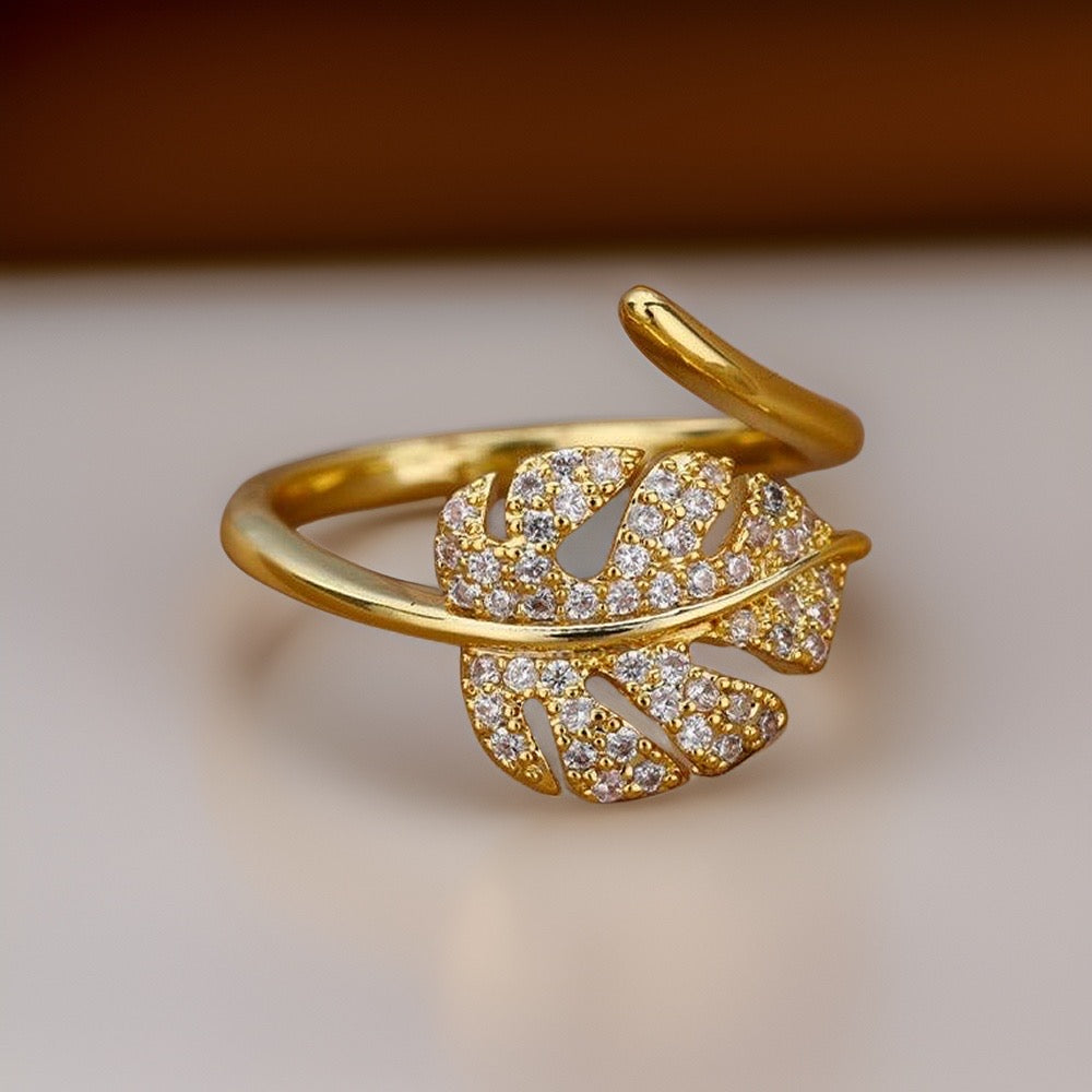 Penny Diamond Leaf Ring / Stainless Steel - Nina Kane Jewellery