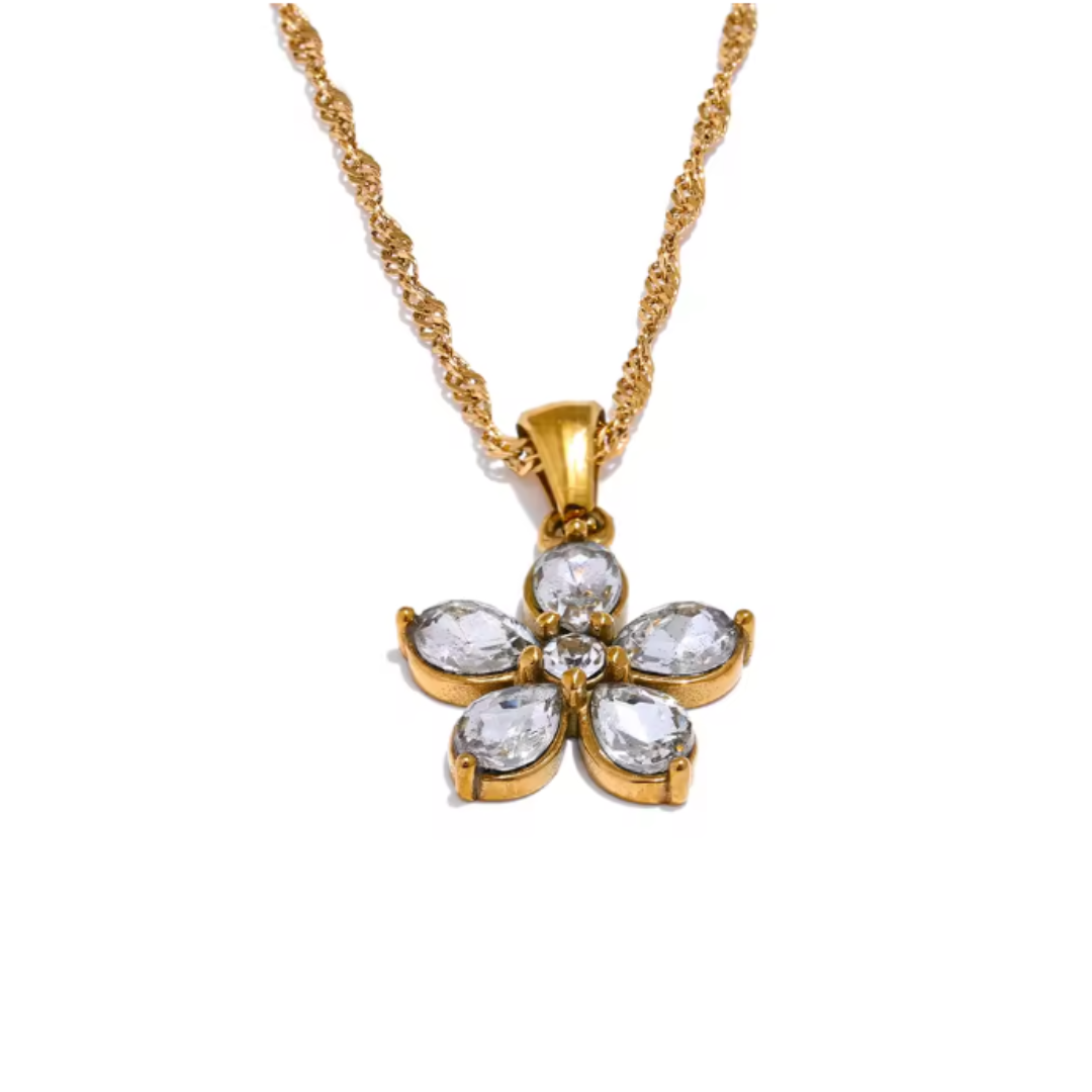 The Crystal Bloom Necklace / 18K Gold Plated - Nina Kane Jewellery