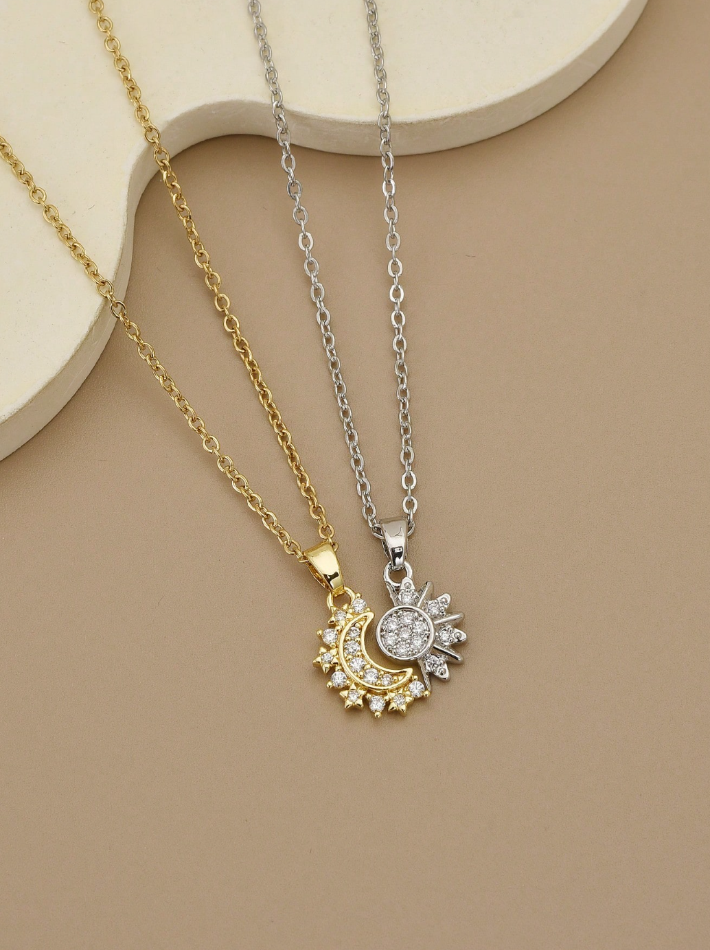 The Sun & Moon Double Necklaces / 18K Gold Plated - Nina Kane Jewellery