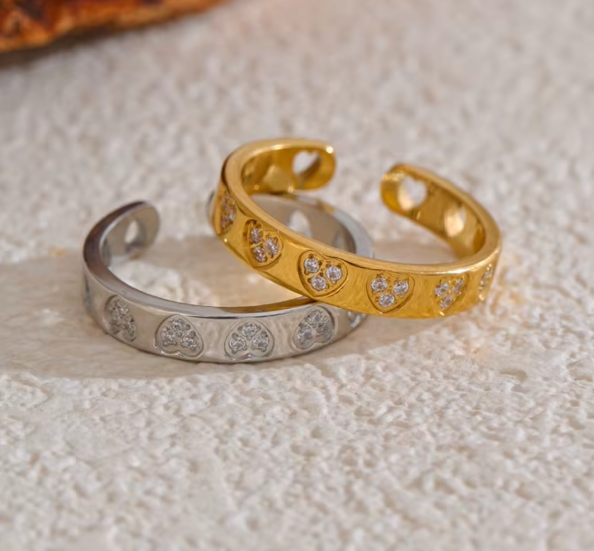Amara Crystal Heart Rings / 18K Gold Plated - Nina Kane Jewellery