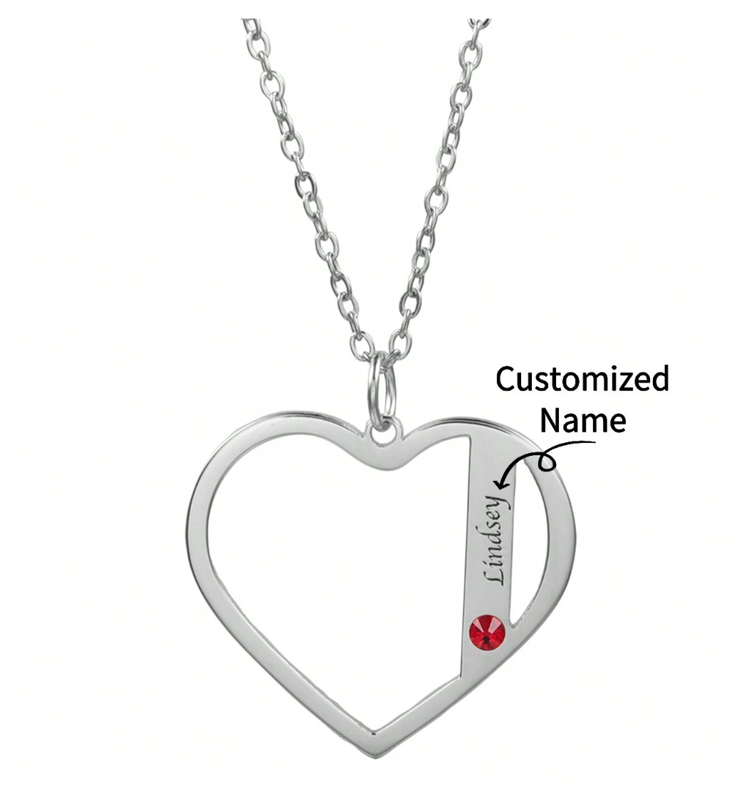 Loveheart Customised Name & Birthstone Necklace / 18K Gold Plated - Nina Kane Jewellery