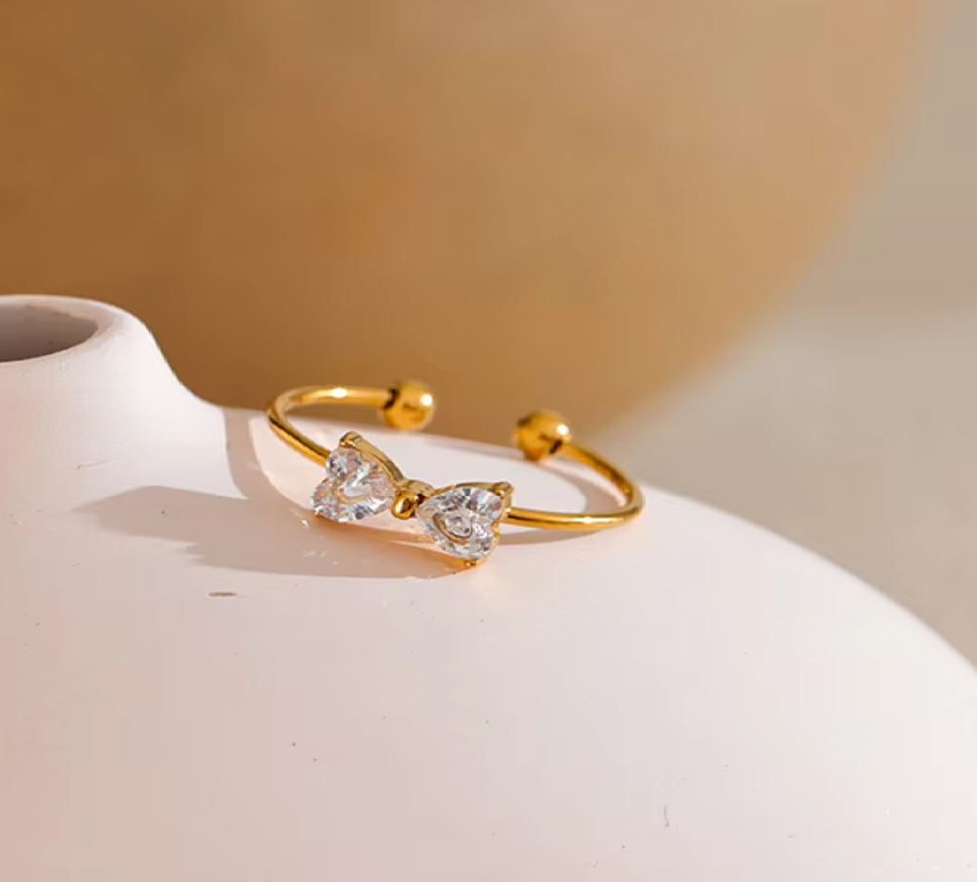 Ella Crystal Bow Ring / 18K Gold Plated - Nina Kane Jewellery