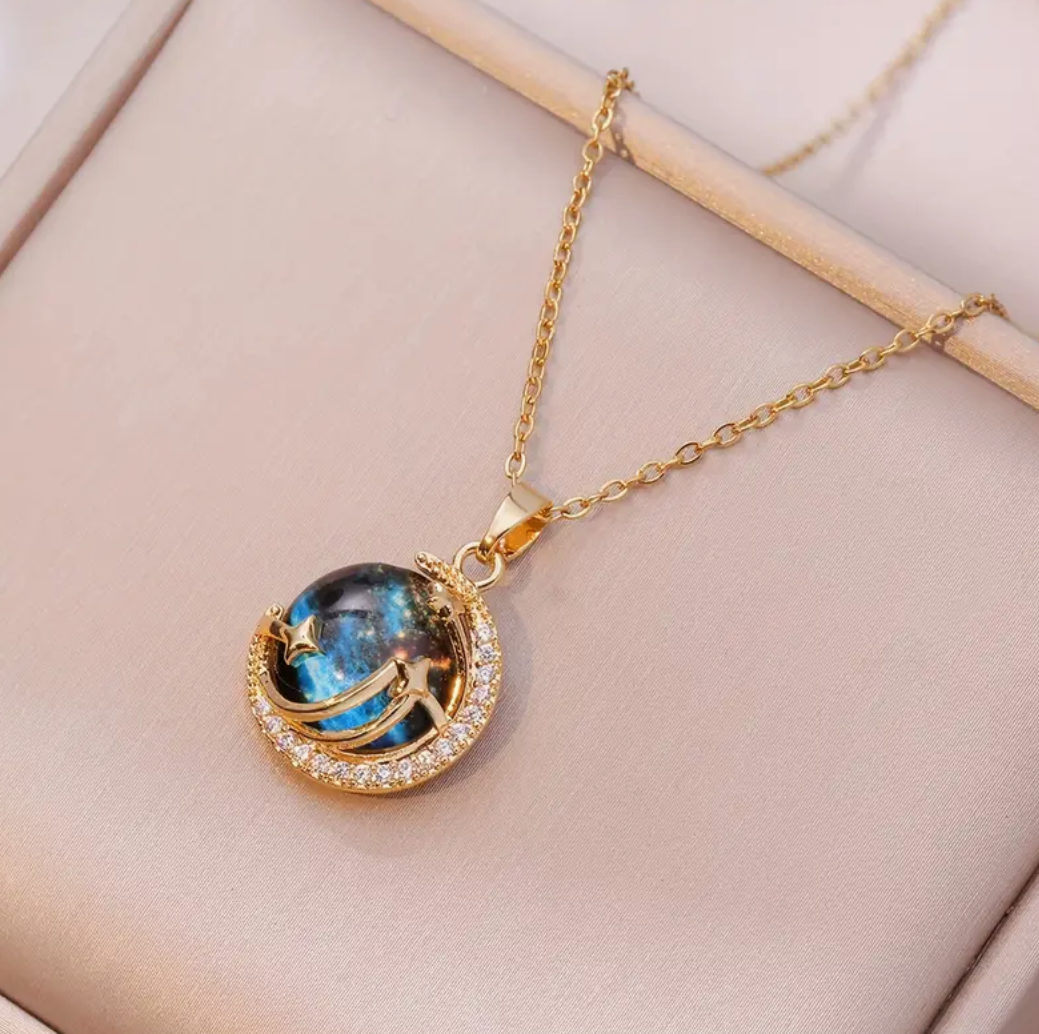 Galaxy Star & Moon Pendant / Stainless Steel - Nina Kane Jewellery