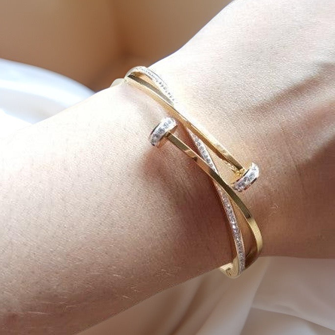 Gold Crystal Double Nail Bangle / Stainless Steel - Nina Kane Jewellery