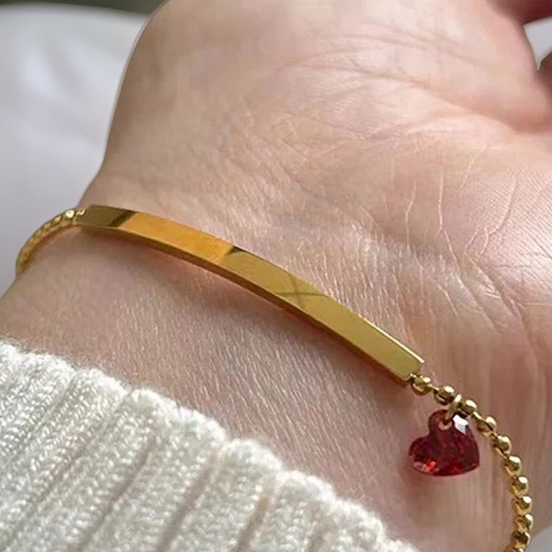 Jodie Red Love Heart Bracelet / Stainless Steel - Nina Kane Jewellery