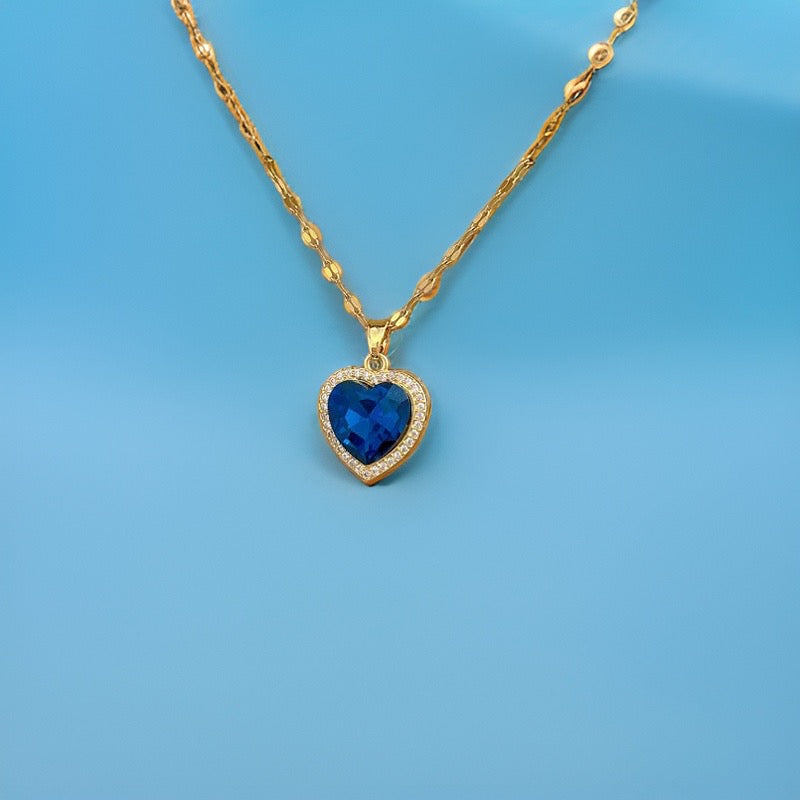Yasmin Blue Heart Pendant / Stainless steel - Nina Kane Jewellery