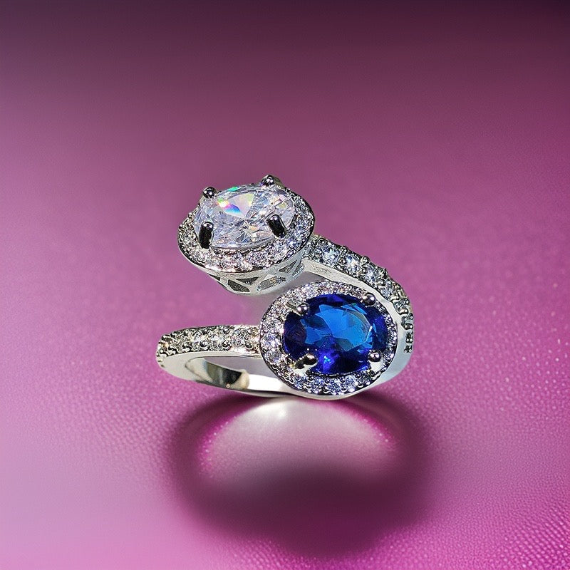 Duchess Topaz & Diamond Duo Ring / 925 Sterling Silver - Nina Kane Jewellery