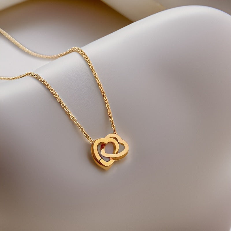 Ophelia Linked Hearts Necklace / Stainless Steel - Nina Kane Jewellery