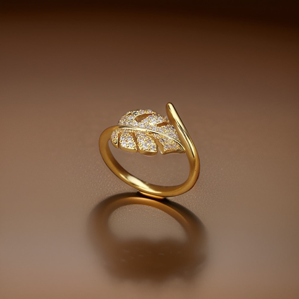 Penny Diamond Leaf Ring / Stainless Steel - Nina Kane Jewellery