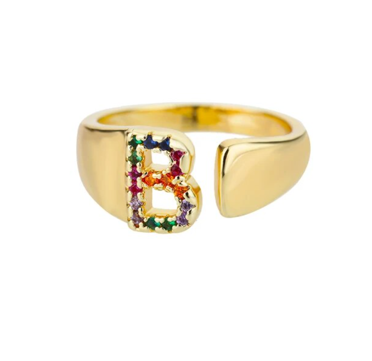 Rainbow Letter Innitial Rings / 18K Gold Plated - Nina Kane Jewellery