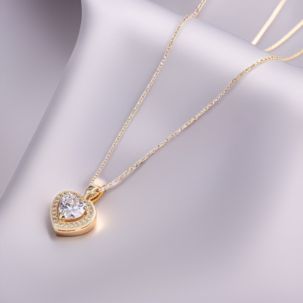 Dhalia Gold Heart Necklace / Stainless Steel - Nina Kane Jewellery