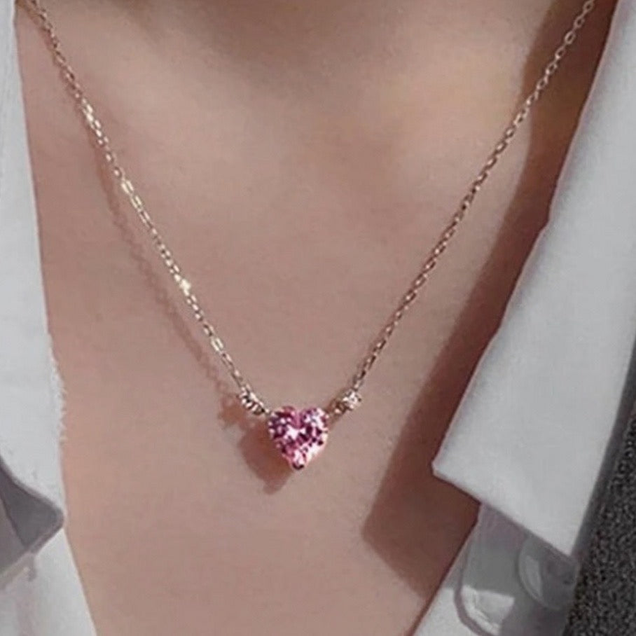 Belle Pink Heart Necklace / Stainless Steel - Nina Kane Jewellery