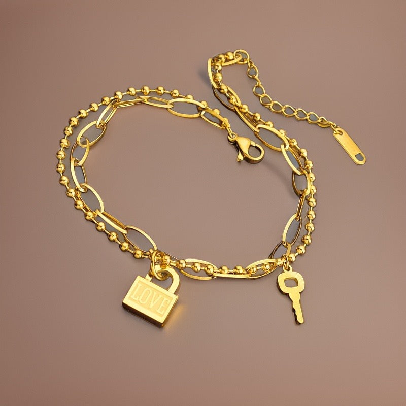 Lock & Key Charm Bracelet / 18K Gold Plated - Nina Kane Jewellery